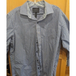 buttoned down brand shirt size 16‎ 1/2 32/33 Blue plaid 100% Cotton